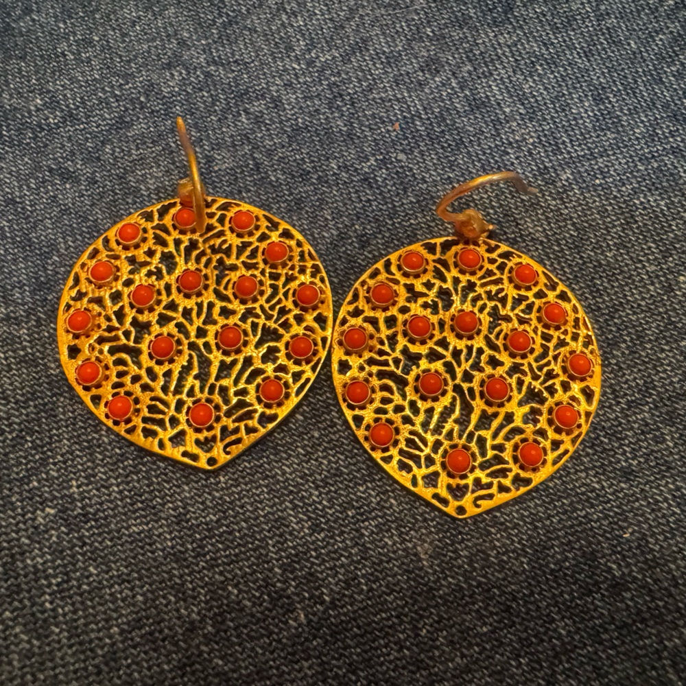 Gold-Tone Julie Vos Earrings with Coral Accent Stones